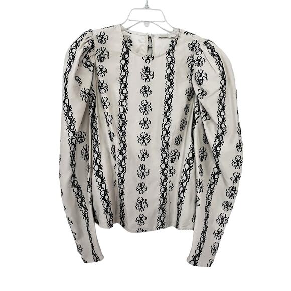Ulla Johnson Layla Silk Floral Embroidered Puff Sleeve Ivory Blouse Size 8 - Picture 2 of 8